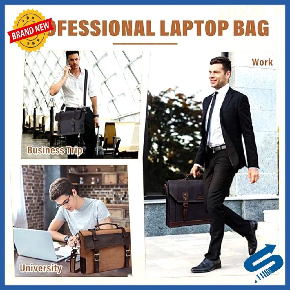 Vintage Canvas Leather Messenger Bag Laptop Satchel Briefcase Business Casual - Picture 6 of 7
